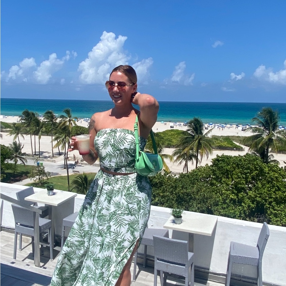 Aakaa Green Leaf Print Dress